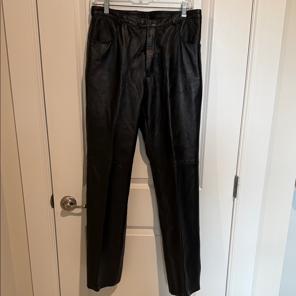 Black Leather High-Rise Pants